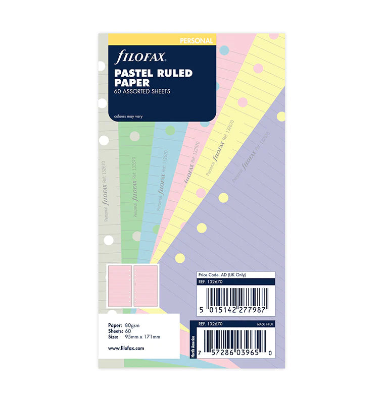 Filofax - Ruled Notepaper Pastels - Personal Organiser Refill-Refill Organiser-DutchMills