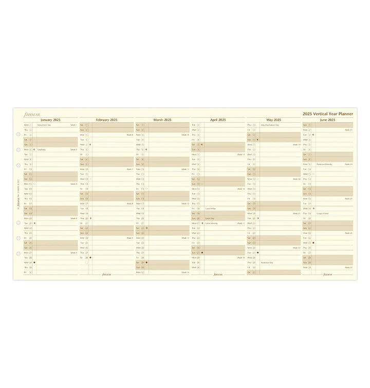 Filofax - Vertical Year Planner 2025 - Cotton Cream - English - A5 Organiser Refill-Agenda-DutchMills