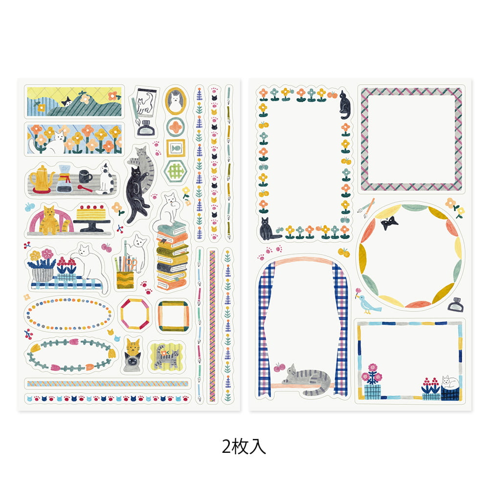 Midori - Yuru Log Sticker Two Sheets Cat-Sticker-DutchMills