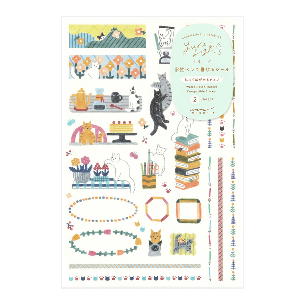 Midori - Yuru Log Sticker Two Sheets Cat-Sticker-DutchMills